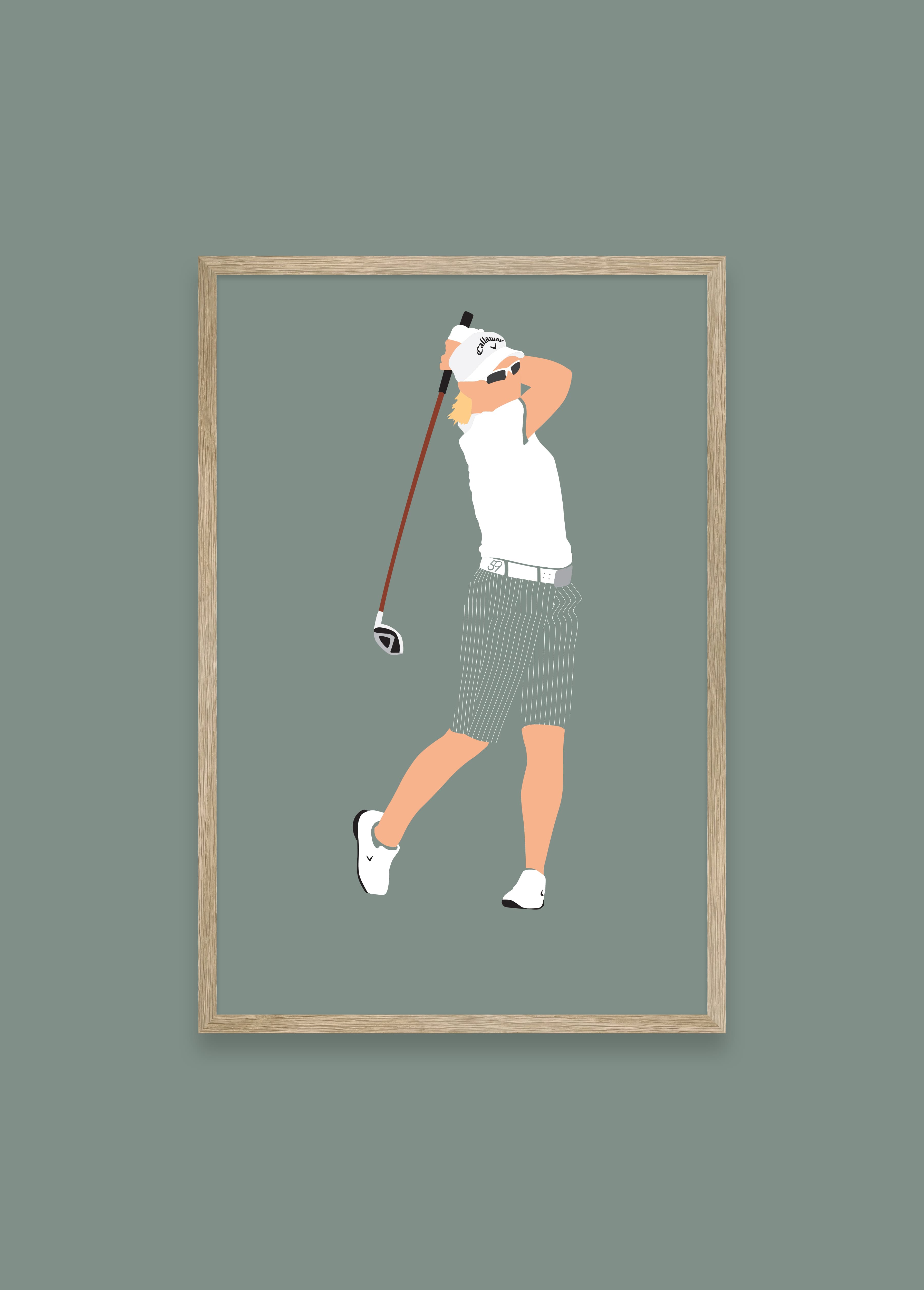 Annika V golf art print — Annika Sorenstam driving down the fairway