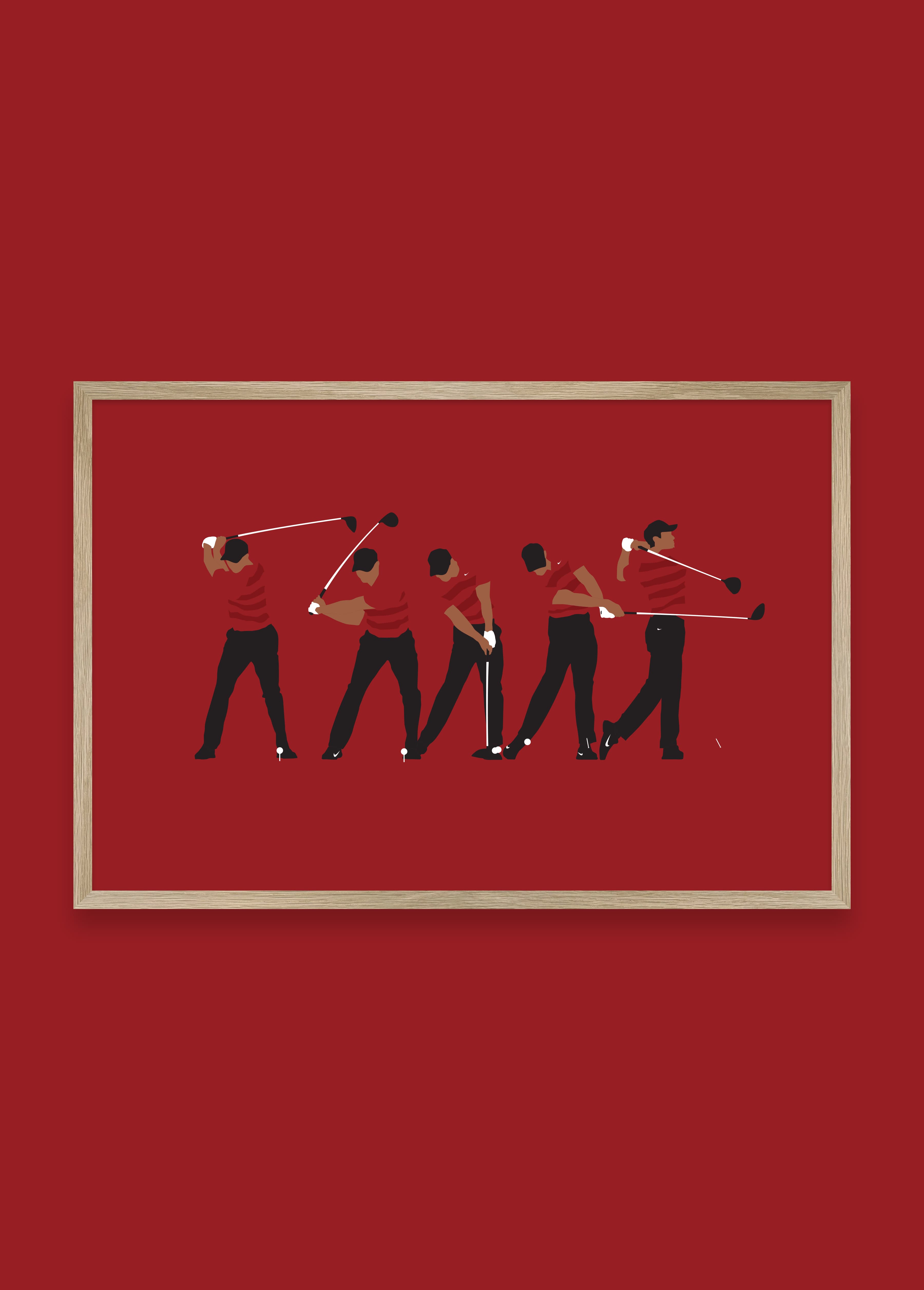 Swing Thoughts golf art print — Tiger Woods swing sequence illustration