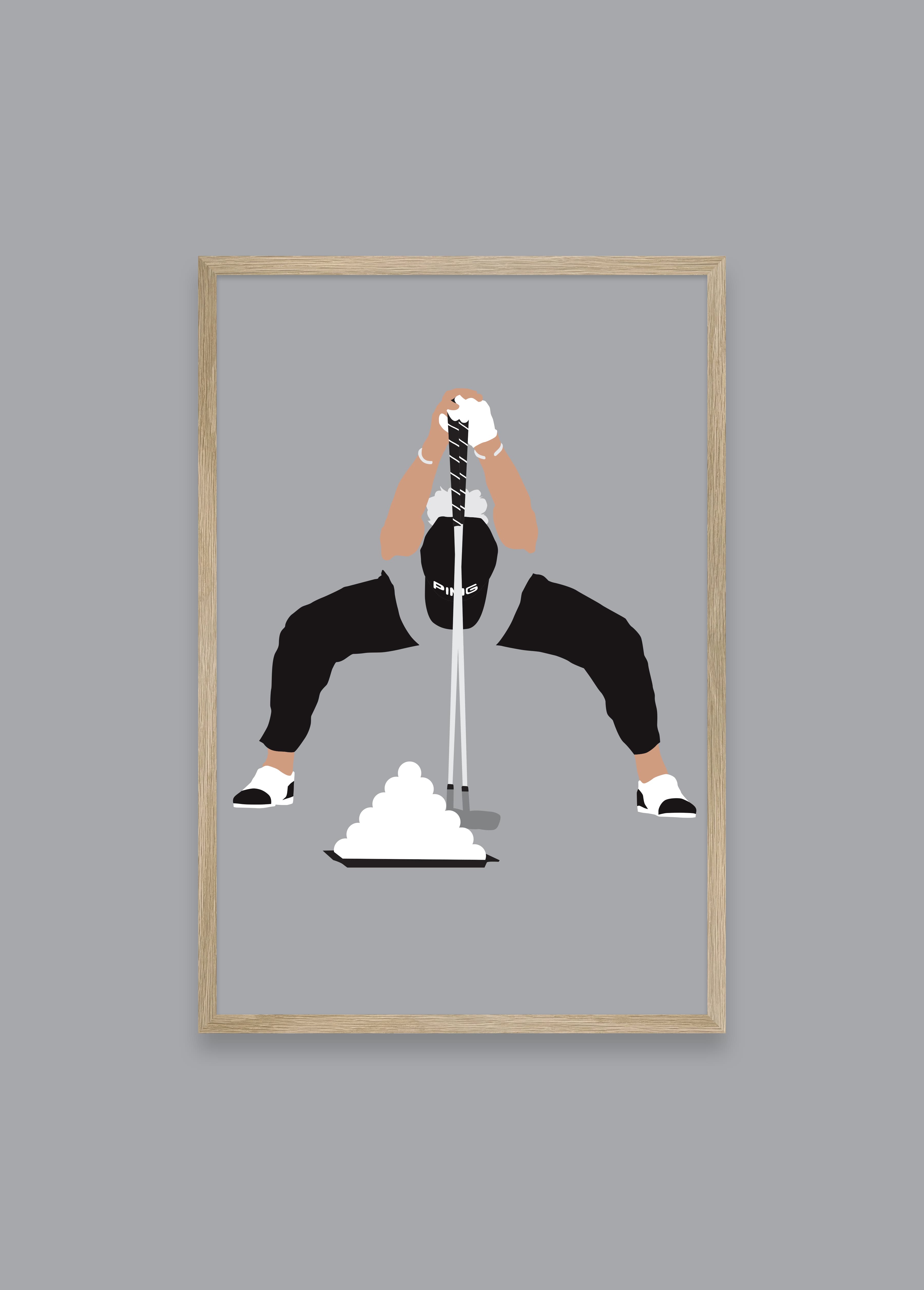 The Mechanic II golf art print — Angel Jimenez signature stretch routine