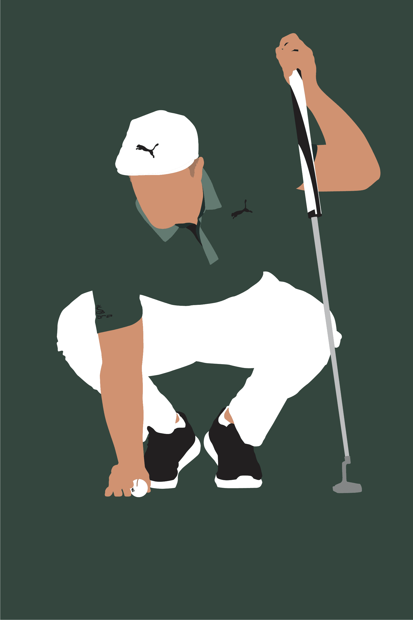 Putt for Dough golf art print — Bryson DeChambeau lining up a putt